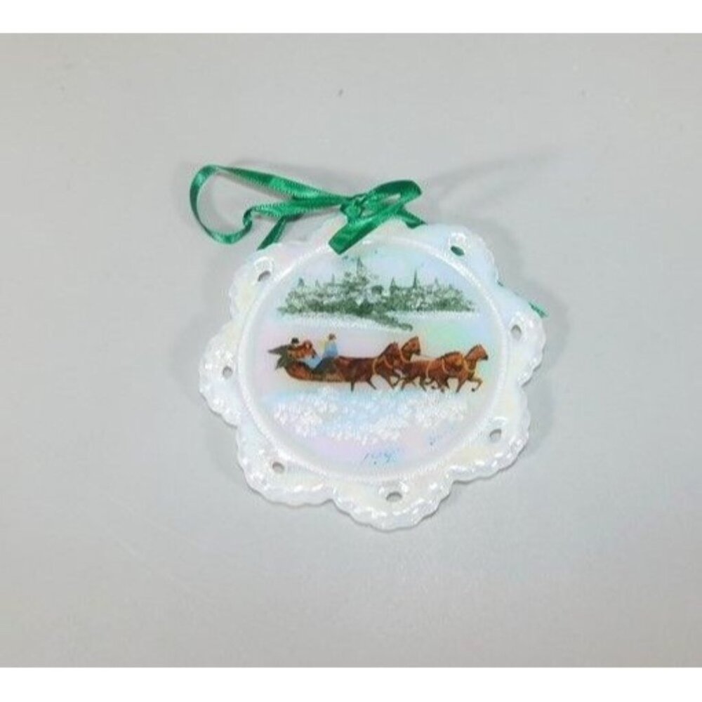 7/1284 Vintage Fenton C Smith Opalescent Glass Snowflake Ornament Hand Painted 1